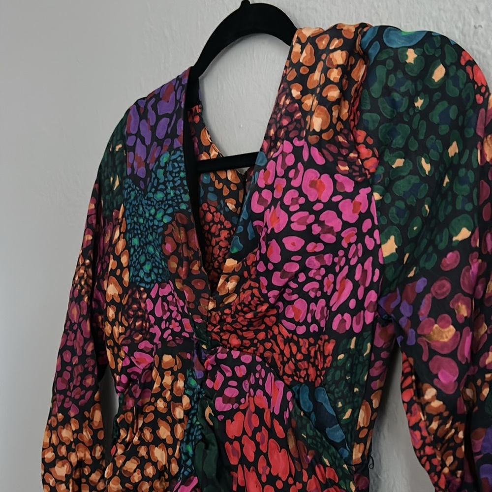 Farm Rio Rainbow Hearts Ruched midi dress.  Women’s size XS. **Broken zipper** - Picture 2 of 11